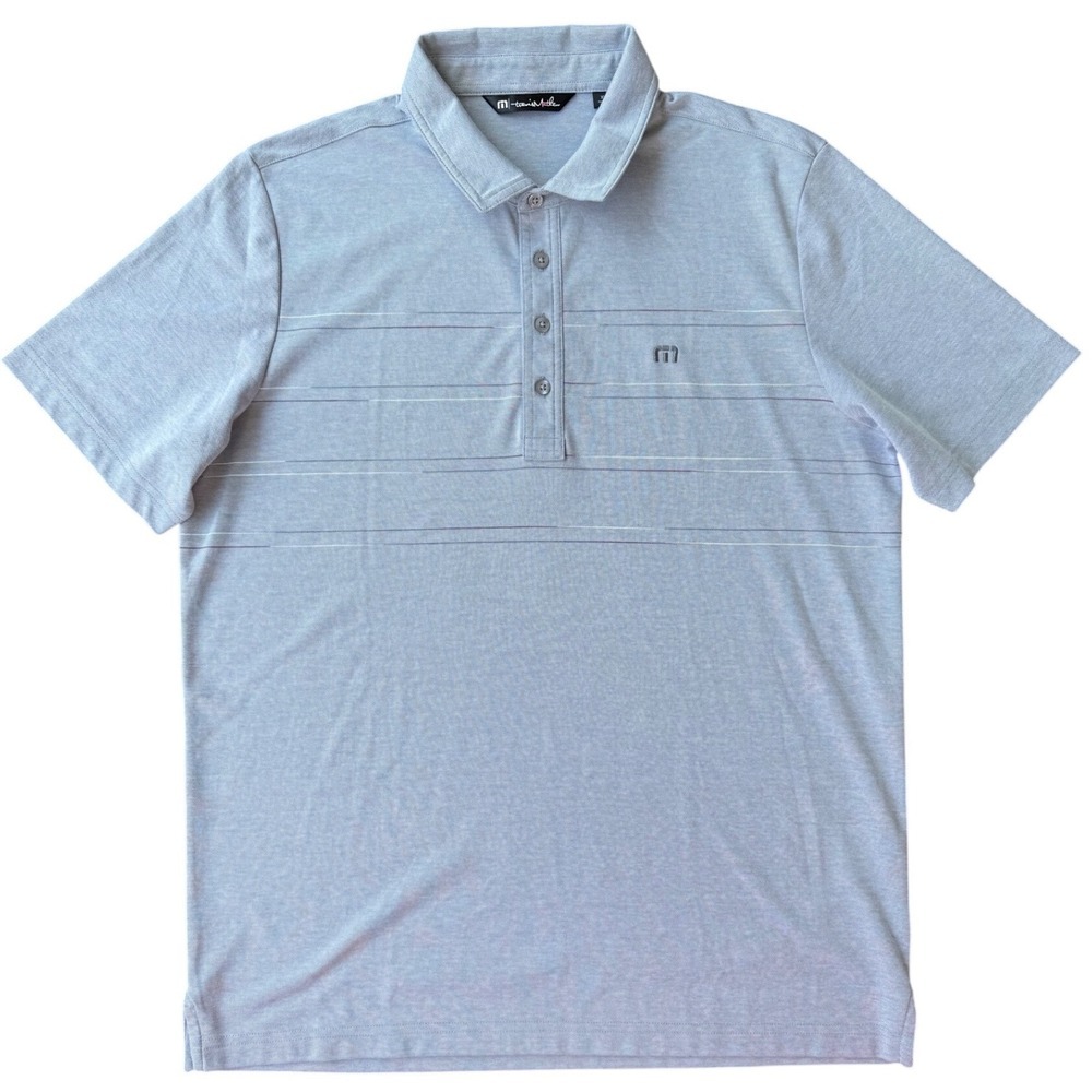 Travis Mathew Polo Shirt Mens XL Gray Pima Cotton Blend Striped Performance Golf